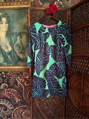 Lilly Pulitzer Tropical Palm Leaf Shift Dress Size 2 Resort Coastal Preppy